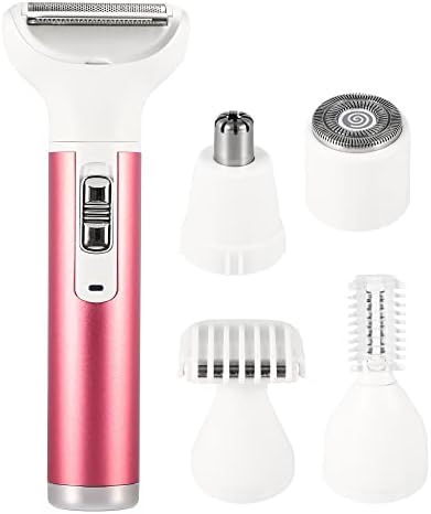 VOCOSTE Electric Razor for Women, 5 in 1 Electric Shaver for Women, Portable Rechargeable Hair Trimmer Wet and Dry Cordless Women Shaver Hair Remover for Face, Legs, Rose Red