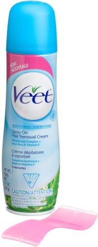 Veet Spray On Hair Removal Cream, Sensitive Formula, Aloe Vera & Vitamin E, 5.1-Ounce Spray Bottles (Pack of 4)